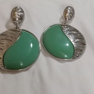 Vintage Silver and Green Statement Earrings...pierce!